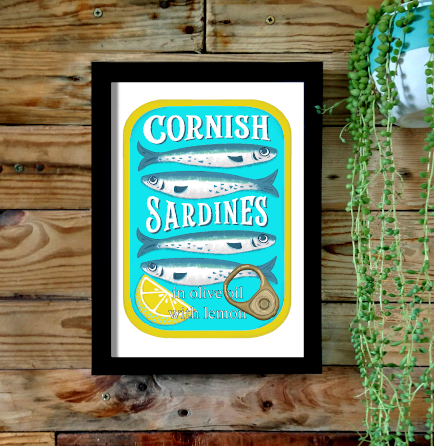 Sardine tin print blue (image for) Sardine tin print blue